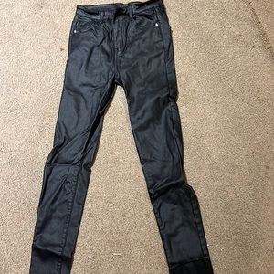 Black leather skinny jeans